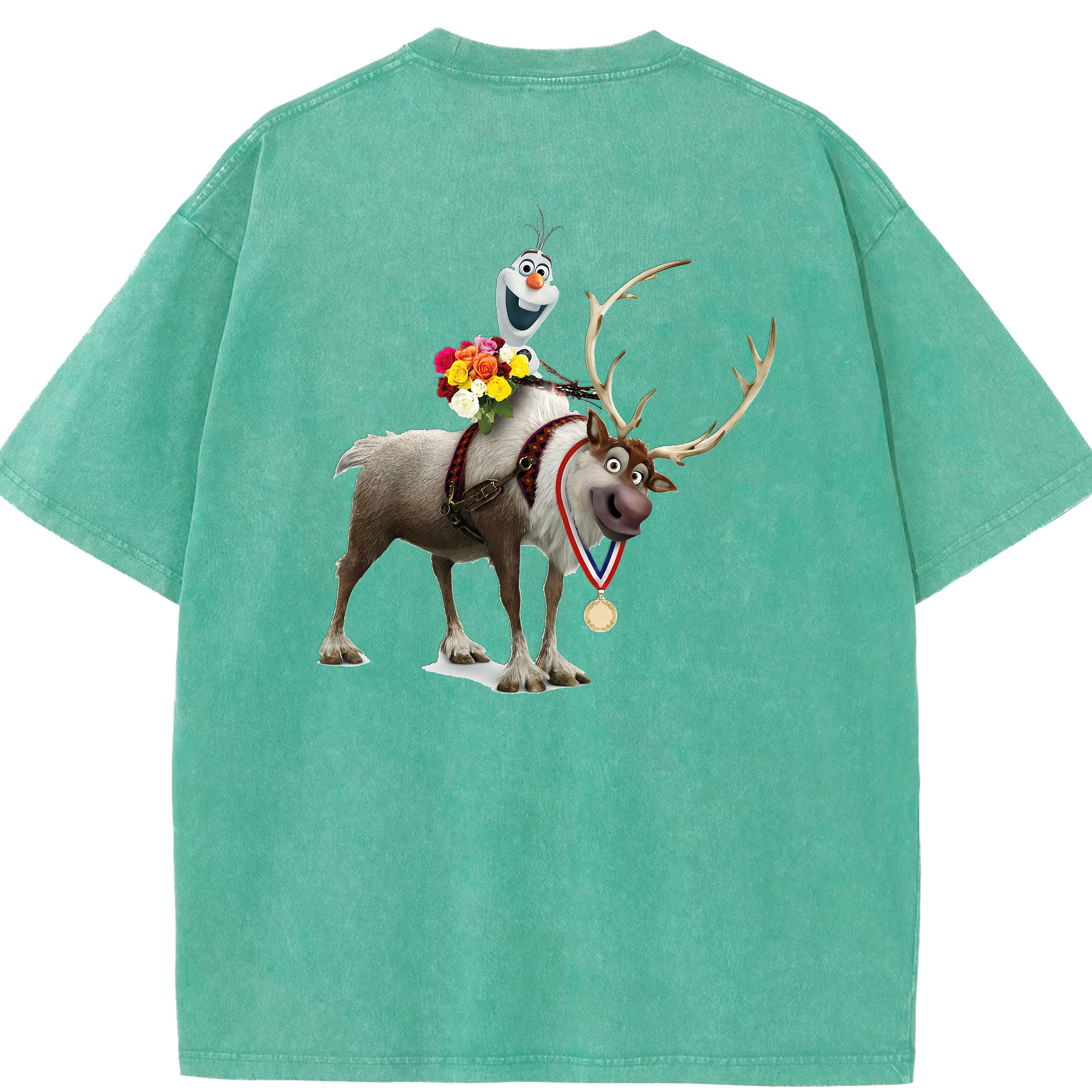 （画像用） アナと雪の女王 アンナ エルサ Frozen Anna Elsa 綿100% ヴィンテージ風 半袖Tシャツ（背面プリント）